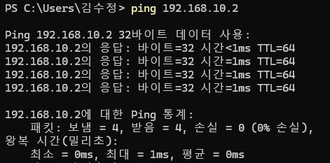 PC에서 파이로 ping이 성공한 화면